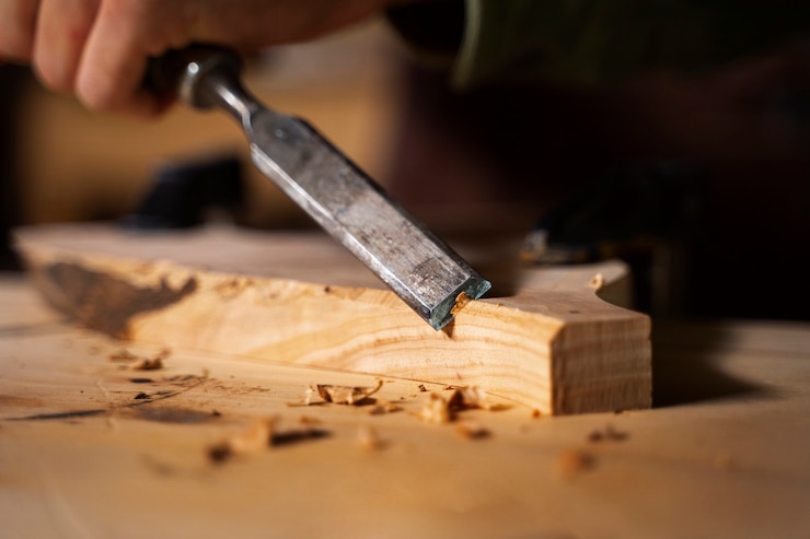 Foto gratuito artigiano che fa la vista laterale del taglio del legno