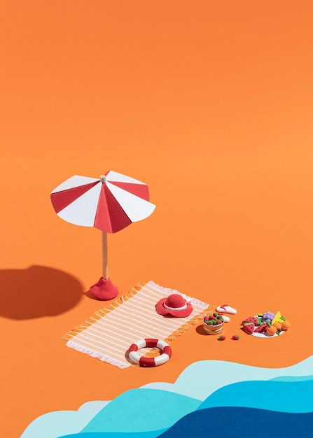 Assortimento da spiaggia estivo realizzato con materiali diversi