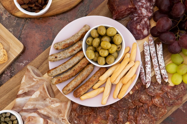 Assortimento di cibo gustoso sopra la vista