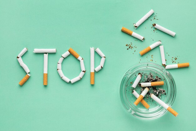 Assortimento di elementi giorno senza tabacco vista dall'alto
