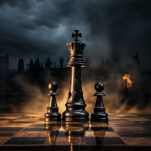 Assortimento di pezzi degli scacchi con scenari drammatici