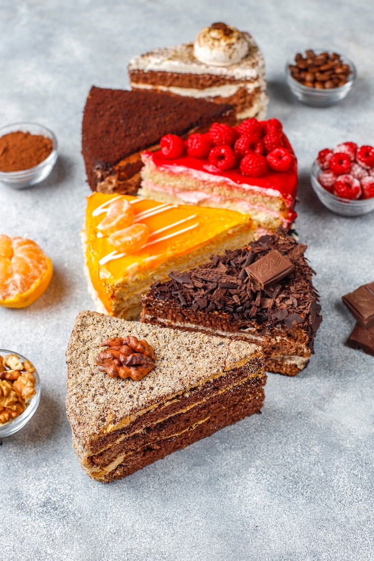 Foto gratuito assortimento di pezzi di torta.