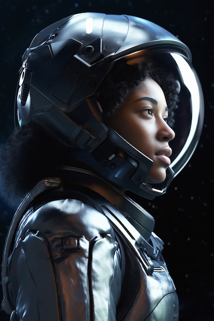 Astronauta femminile di tiro medio che indossa una tuta spaziale
