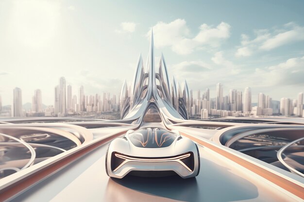 Auto moderna su una strada futuristica