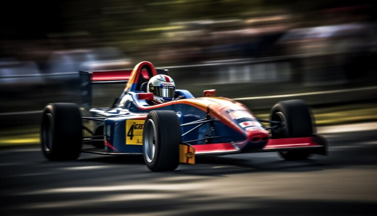 Foto gratuito automobile sportiva lucida di movimento vago che guida successo generativo ai