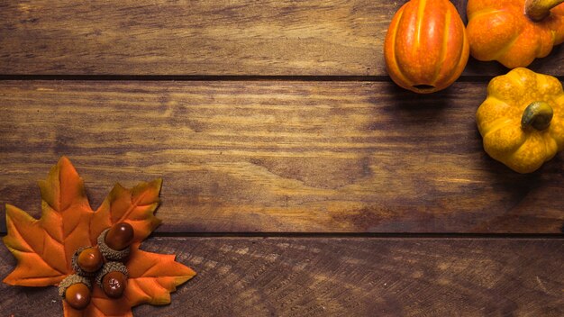 Autunno con ghiande e zucche