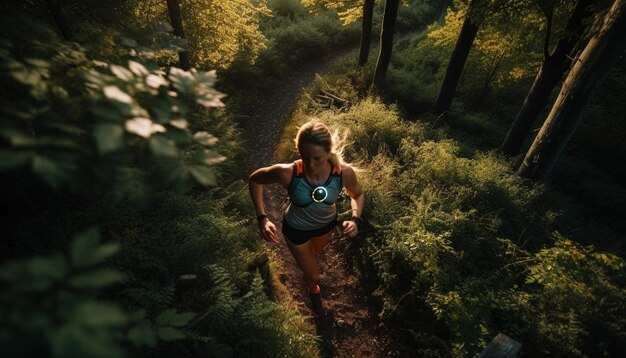 Avventura atletica stile di vita sano che fa jogging nella natura generata dall'intelligenza artificiale