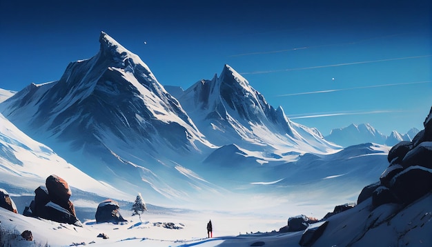 Avventura escursionistica invernale su maestose scogliere ghiacciate generative AI