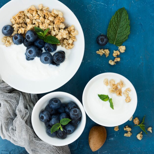 Bacche di vista superiore cibo sano mattina