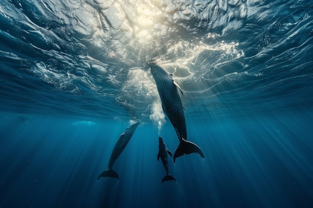 Balena fotorealista che attraversa l'oceano