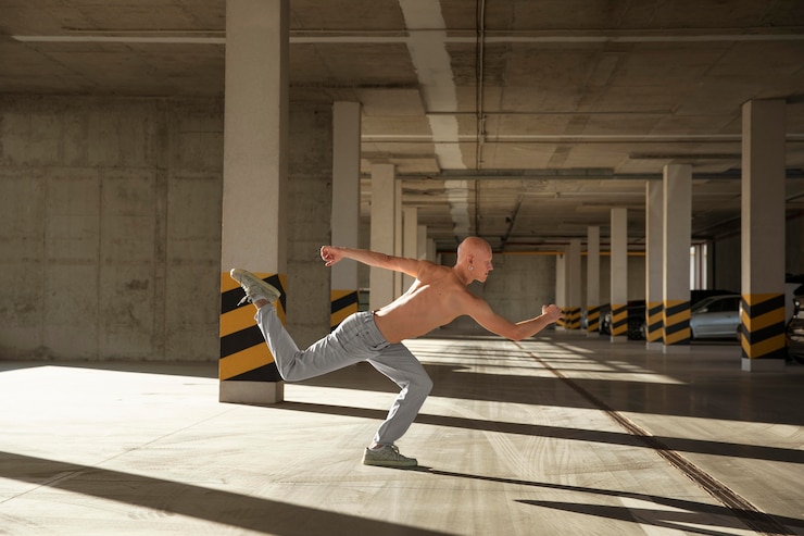Foto gratuito ballerino che fa arte performativa elegante