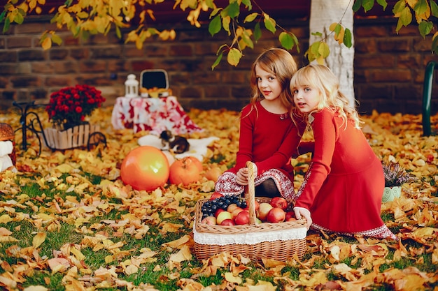 Bambina sveglia in un parco di autunno