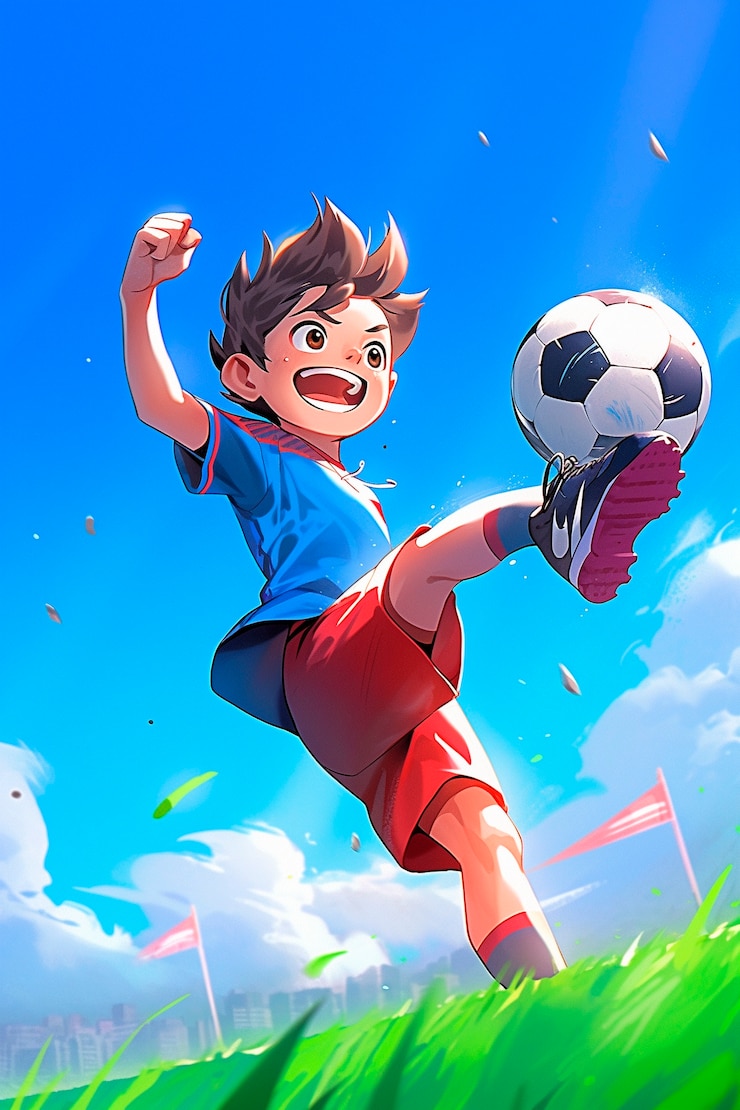 Foto gratuito bambini che giocano a calcio in cartone animato