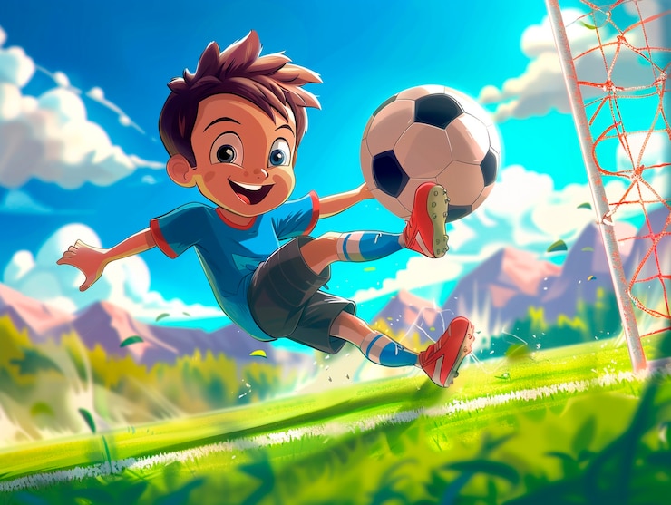 Foto gratuito bambini che giocano a calcio in cartone animato