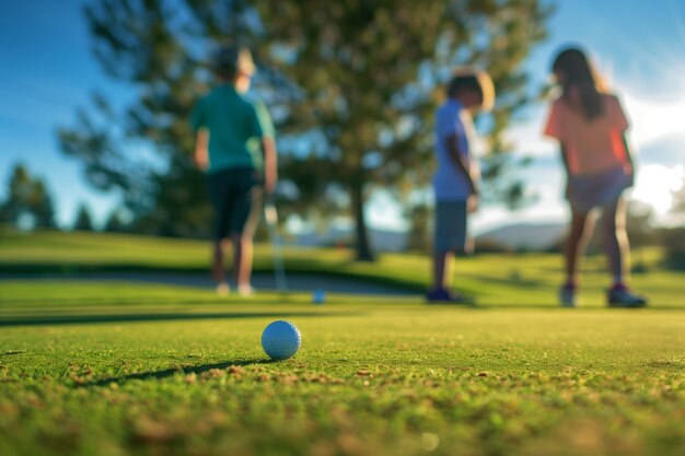 Bambini che giocano a golf in un ambiente fotorealistico