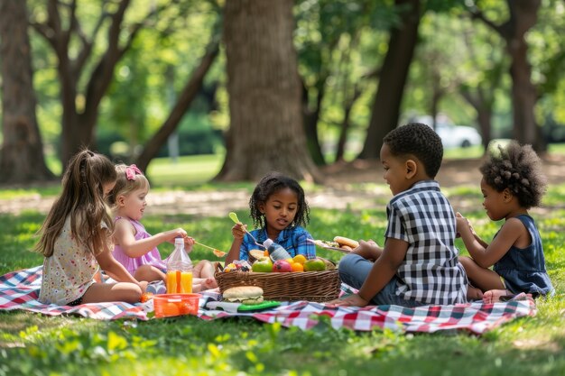 Bambini che si godono la giornata di picnic