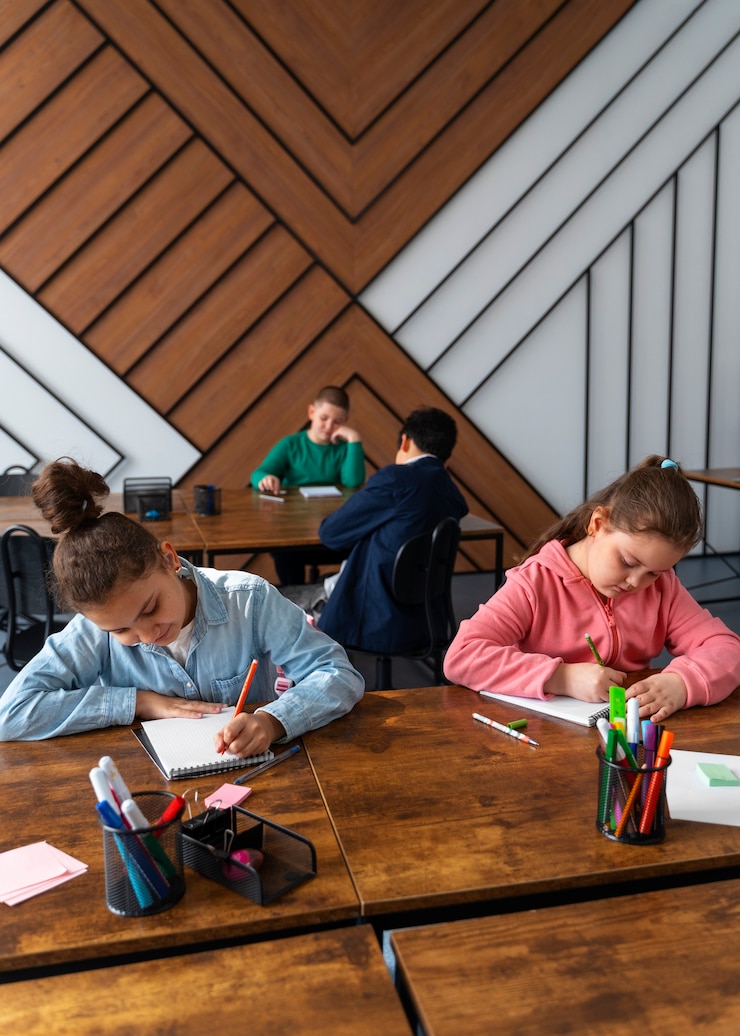 Foto gratuito bambini di tiro medio che imparano a scuola