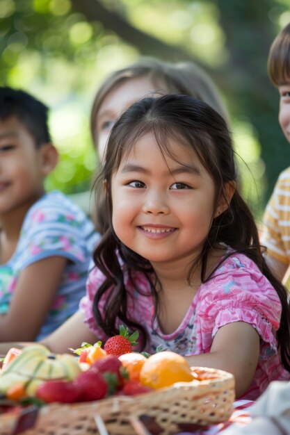 Bambini diversi che si godono la giornata di picnic