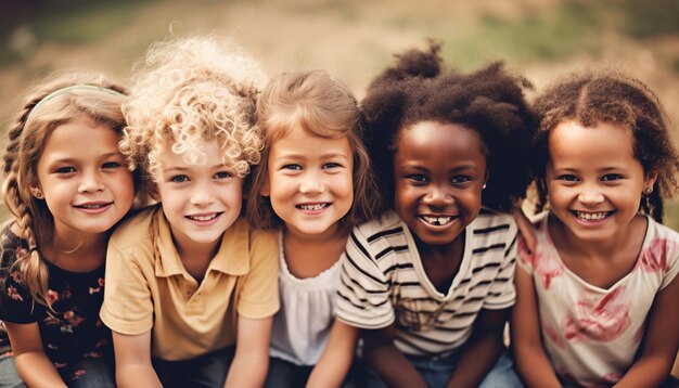 Bambini sorridenti che si godono il divertimento estivo spensierato della natura generato dall'intelligenza artificiale