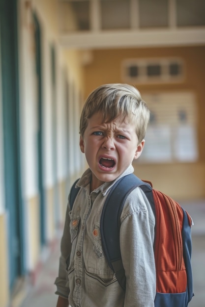 Bambino che soffre a scuola per essere stato vittima di bullismo