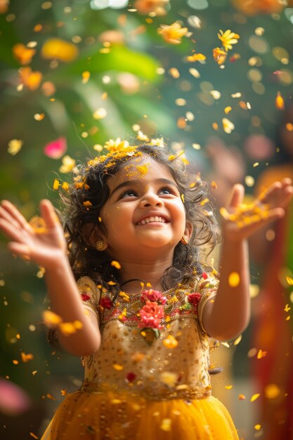 Bambino di vista frontale che celebra il capodanno tamil