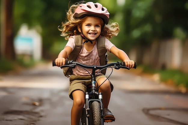 Bambino di vista frontale sulla bicicletta all'aperto