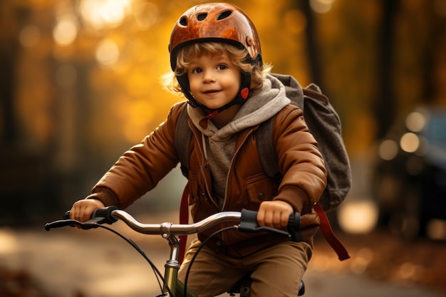 Bambino piccolo che guida la bicicletta