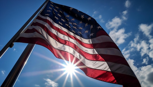 Bandiera americana che sventola alla luce solare estiva generata dall'intelligenza artificiale