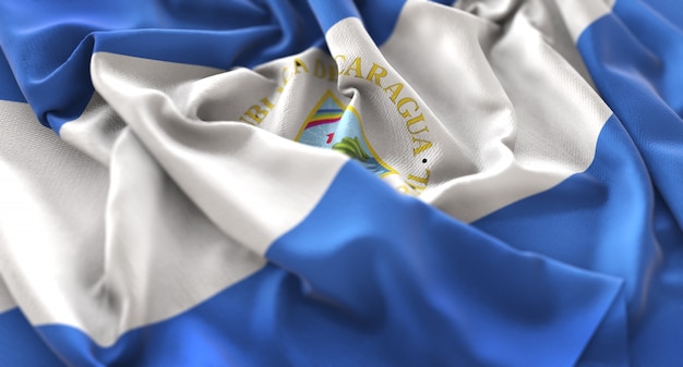 Bandiera del Nicaragua increspato splendente ondeggiare macro close-up shot