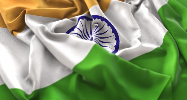 Bandiera dell&#39;India Increspato Splendidamente Sventolando Macro Close-Up Shot