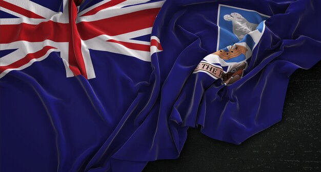 Bandiera dell&#39;isola di Falkland sbucciata su sfondo scuro 3D rendering