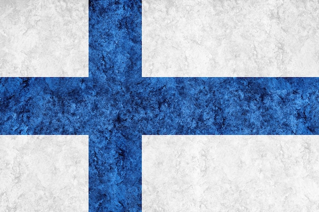 Bandiera della Finlandia metallica, bandiera strutturata, bandiera del grunge