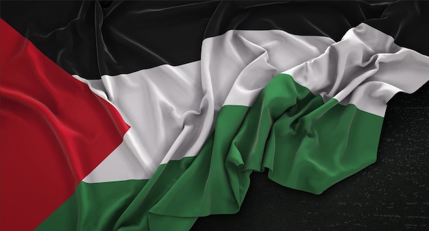 Bandiera della Palestina rugosa su sfondo scuro 3D Rendering