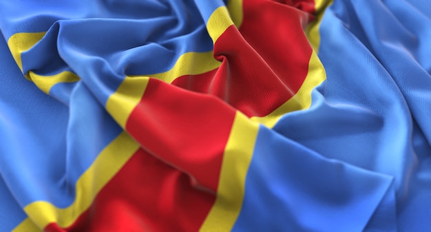 Bandiera della Repubblica Democratica del Congo Ruffled Splendidamente Ondulato Macro Close-Up Shot