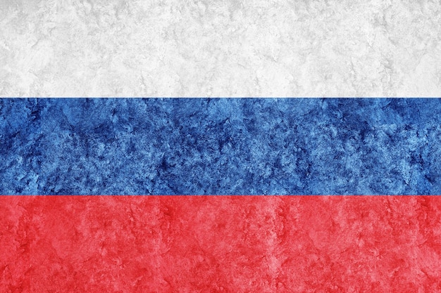 Bandiera della Russia metallica, bandiera strutturata, bandiera del grunge
