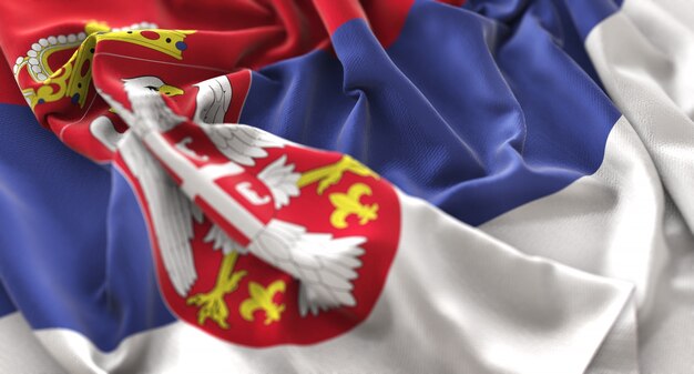 Bandiera della Serbia Increspato Splendamente Sventolando Macro Close-Up Shot