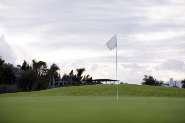 Bandiera di golf che sventola sul terreno del campo da golf