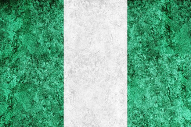 Bandiera metallica della Nigeria, bandiera strutturata, bandiera del grunge