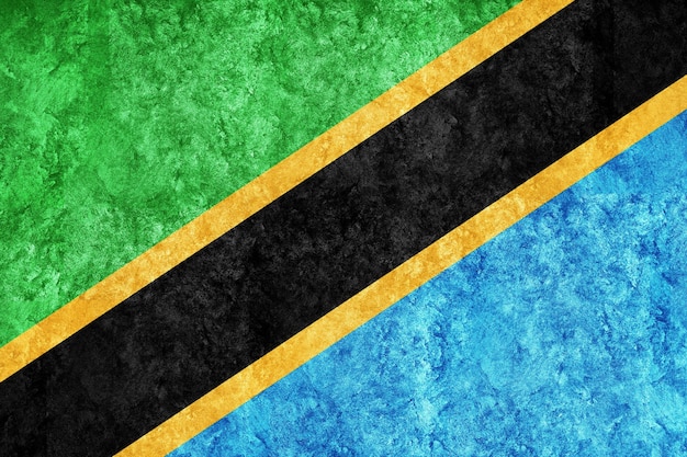 Bandiera metallica della Tanzania, bandiera strutturata, bandiera del grunge