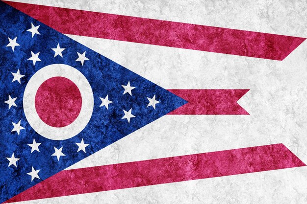 Bandiera metallica dello stato dell'Ohio, sfondo della bandiera dell'Ohio Struttura metallica