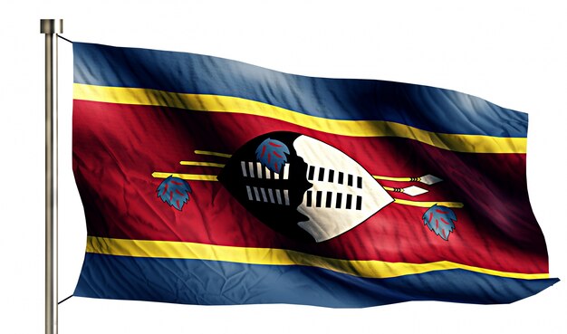 Bandiera Nazionale Swaziland Isolato 3D Sfondo Bianco
