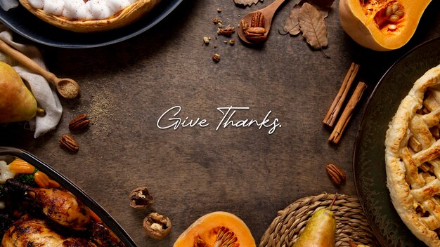 Banner autunnale con cibo gustoso sopra la vista