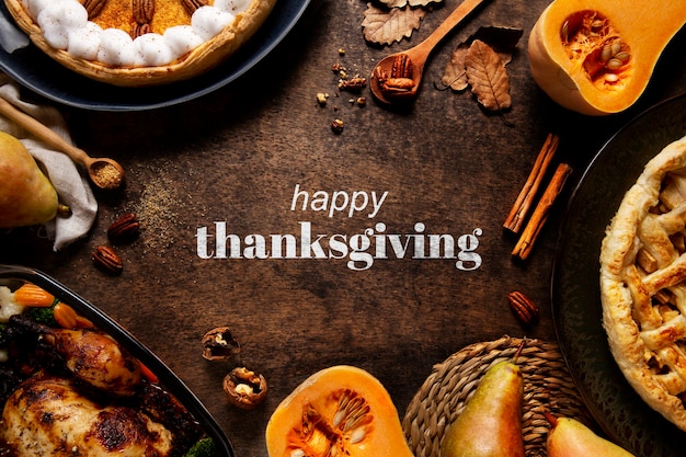 Banner del Ringraziamento con cibo gustoso
