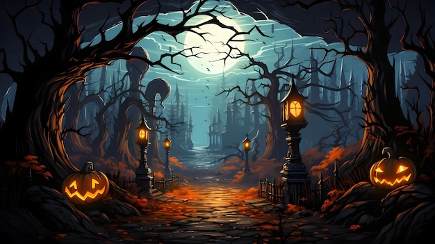 banner di halloween di zucche malvagie in stile piatto