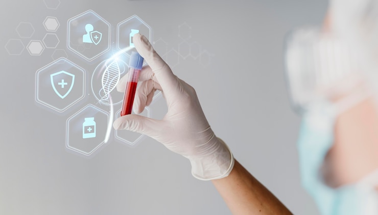 Foto gratuito banner medico con medico che tiene la fiala