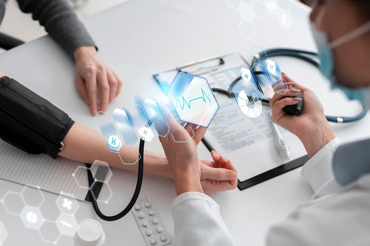 Foto gratuito banner medico con medico e paziente