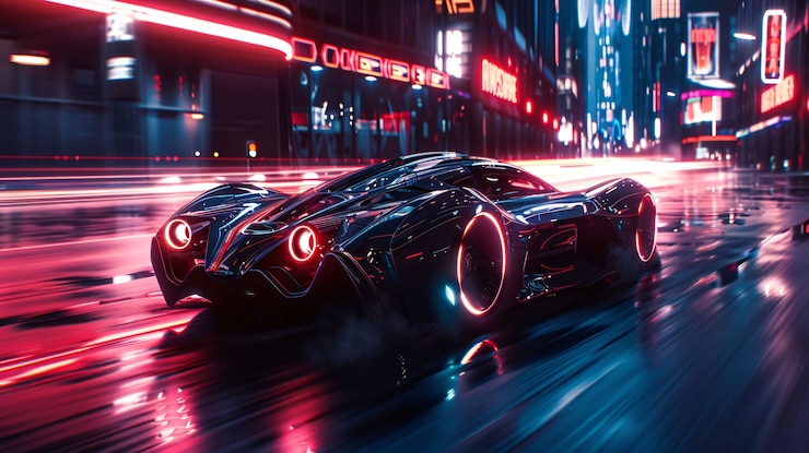 Foto gratuito batmobile con luci al neon