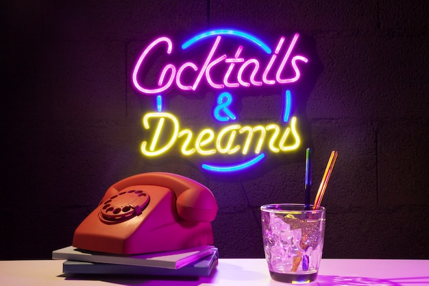 Bei cocktail e sogni insegna al neon