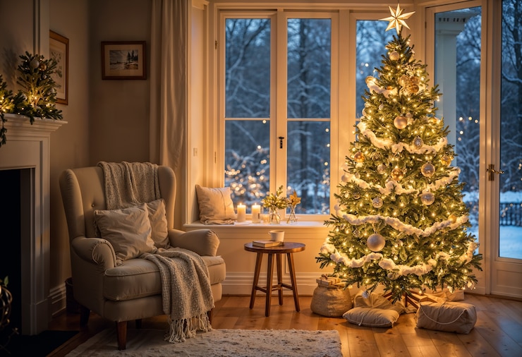 Foto gratuito bel albero di natale all'interno