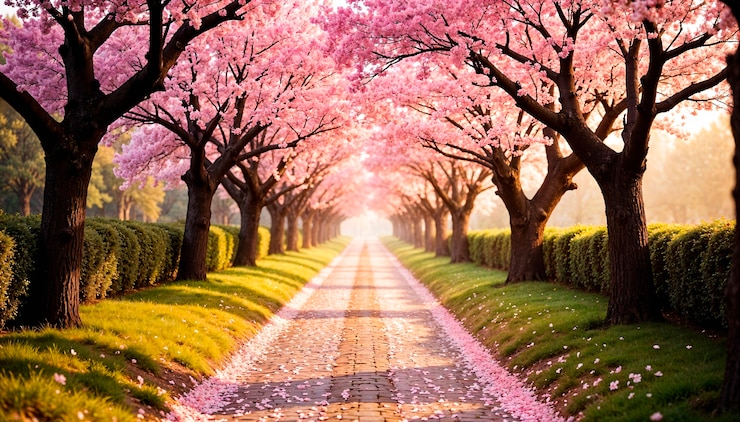 Foto gratuito bel paesaggio primaverile con fiori in fiore